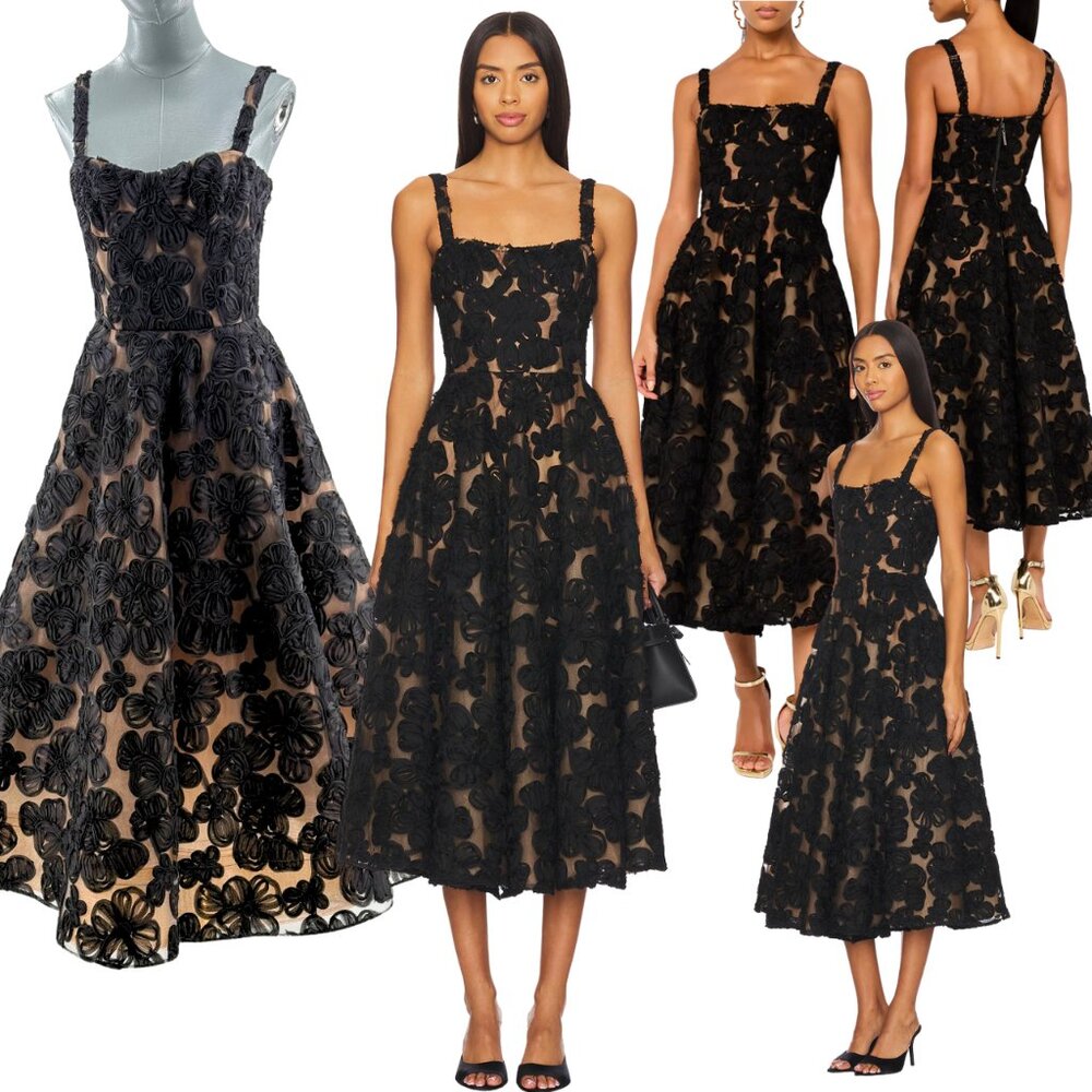 🆕 BRONX & BANCO 🧿 NWOT Sabrina Midi Dress, Black Floral - Sz M / US 6